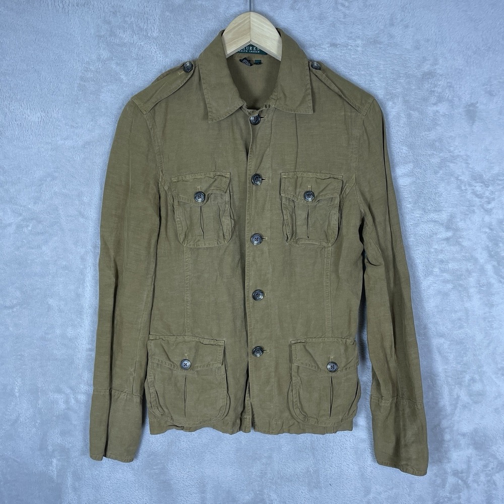 Lauren Ralph Lauren Linen Silk Military Safari Equestrian Jacket Womens Small